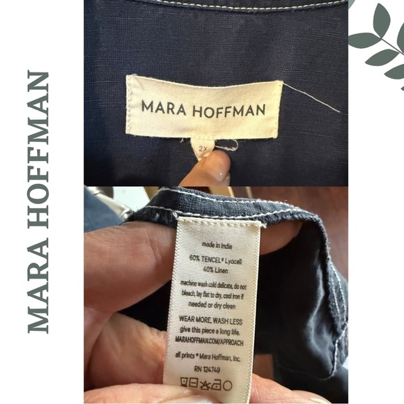 Mara Hoffman Navy Juno Midi Dress Button Front Tie Waist Size 2X - Picture 11 of 12